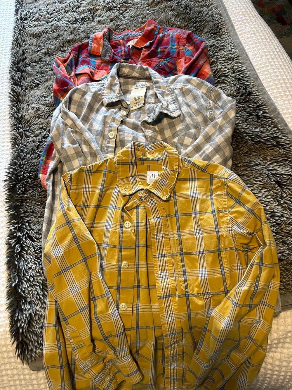 Lot of 3 Boy Small 100% cotton plaid button down shirts